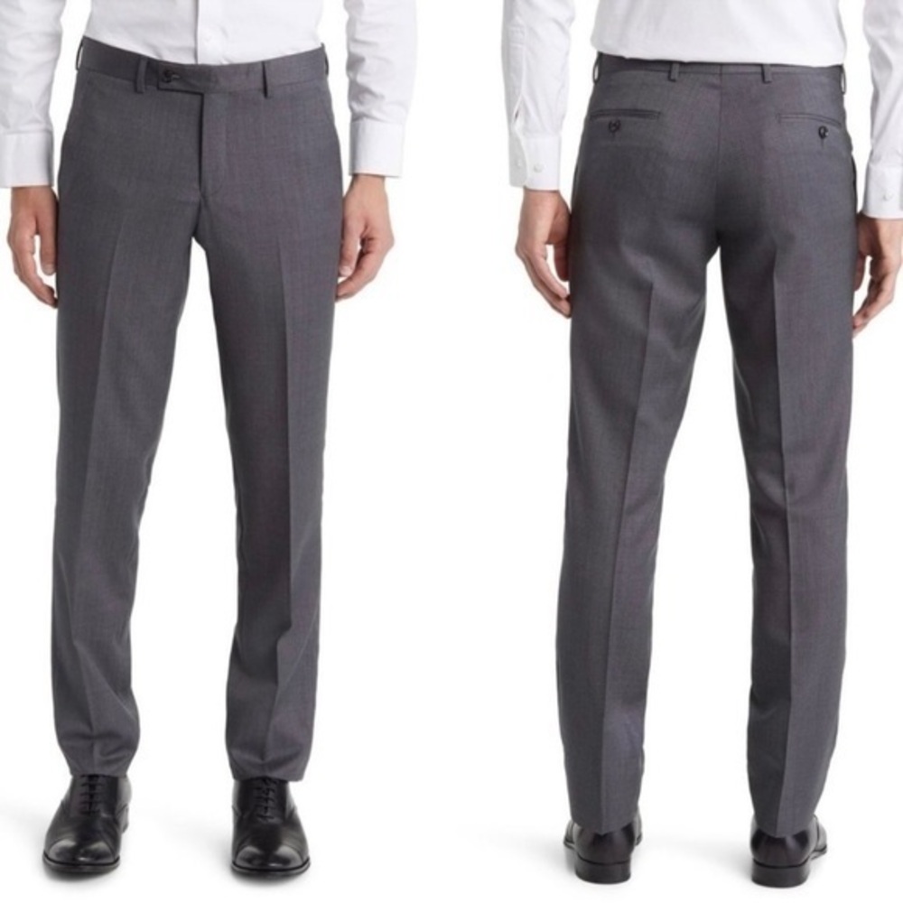 Ted Baker London Grey Jim Ct Trim Fit Wool Pants 37L NWT‎